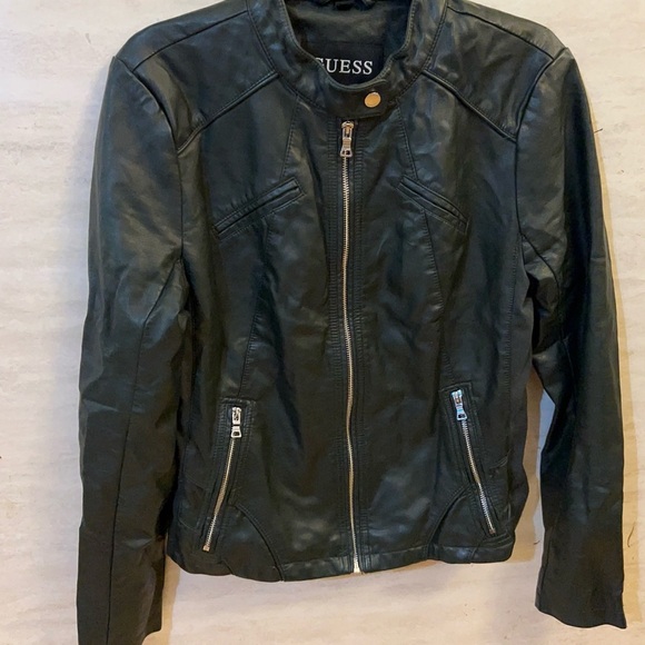 GUESS Women's Faux-Leather Moto Dark Green  Jacket - Picture 2 of 16